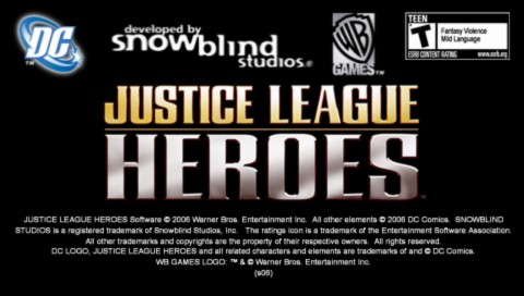 Justice League Heroes title screen for PSP
